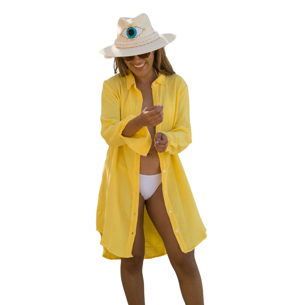 Shirt Dress Helsol Flirty Short Yellow Cotton