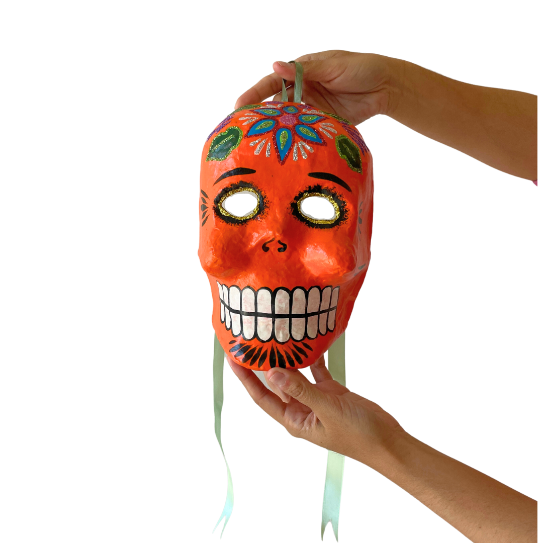 Natural Paper Mache Skull Masks Set of 12, Spanish: Teacher's Discovery