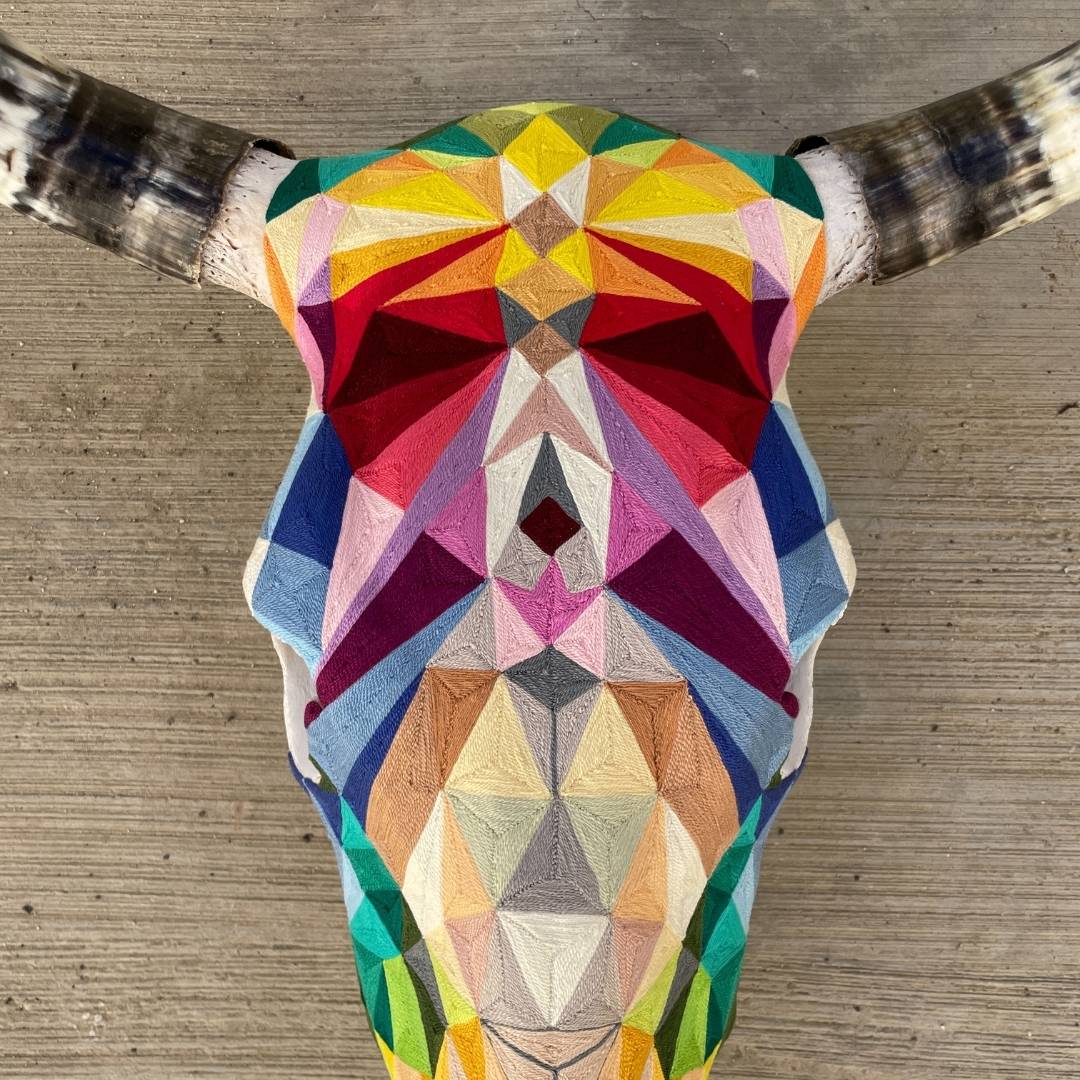 Threaded Huichol Skull - Geometric