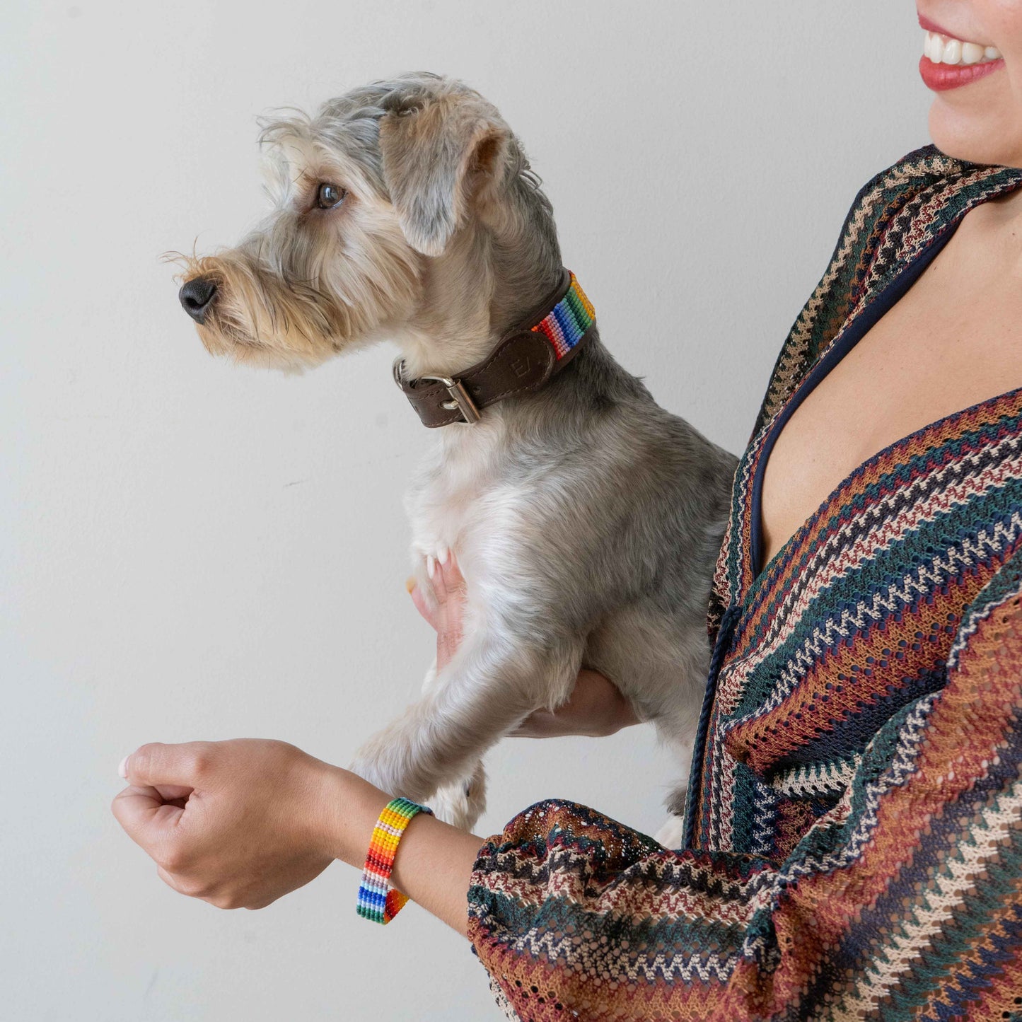 Rainbow beaded dog collar and matching bracelet