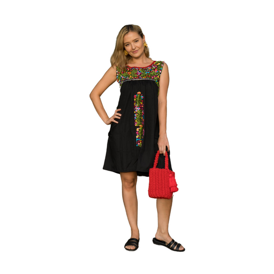 San Antonino Black Dress Multi Embroidery
