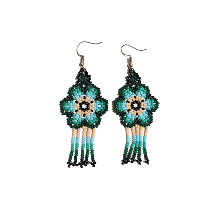 Huichol Beaded Earrings - Flower w. Fringes