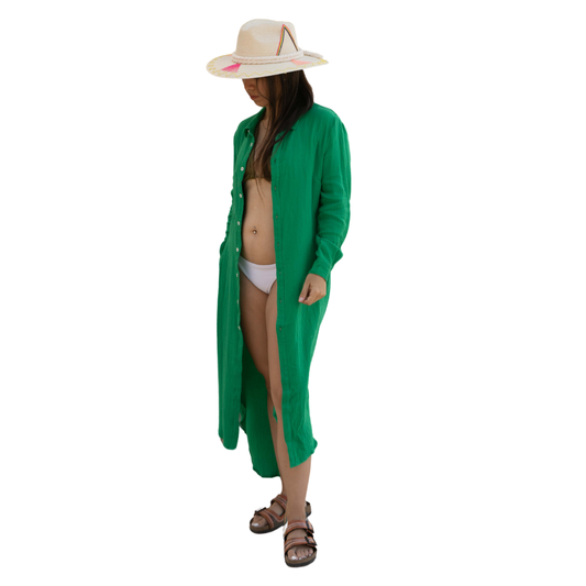 Shirt Dress Helsol Flirty Long Green Cotton