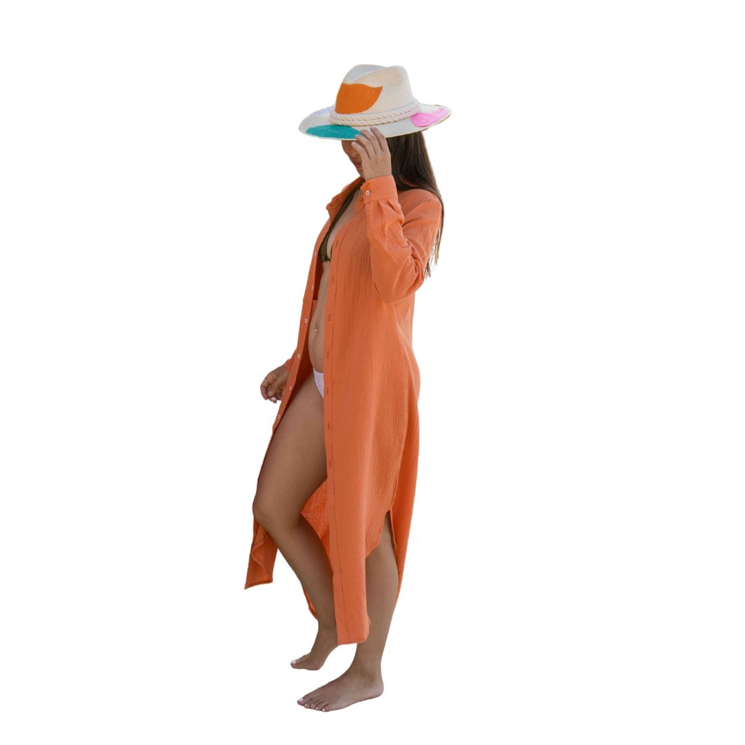 Shirt Dress Helsol Flirty Long Orange Cotton