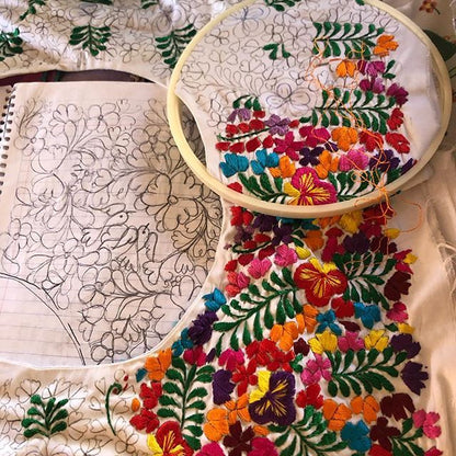 San Antonino Coral Dress Gold Embroidery