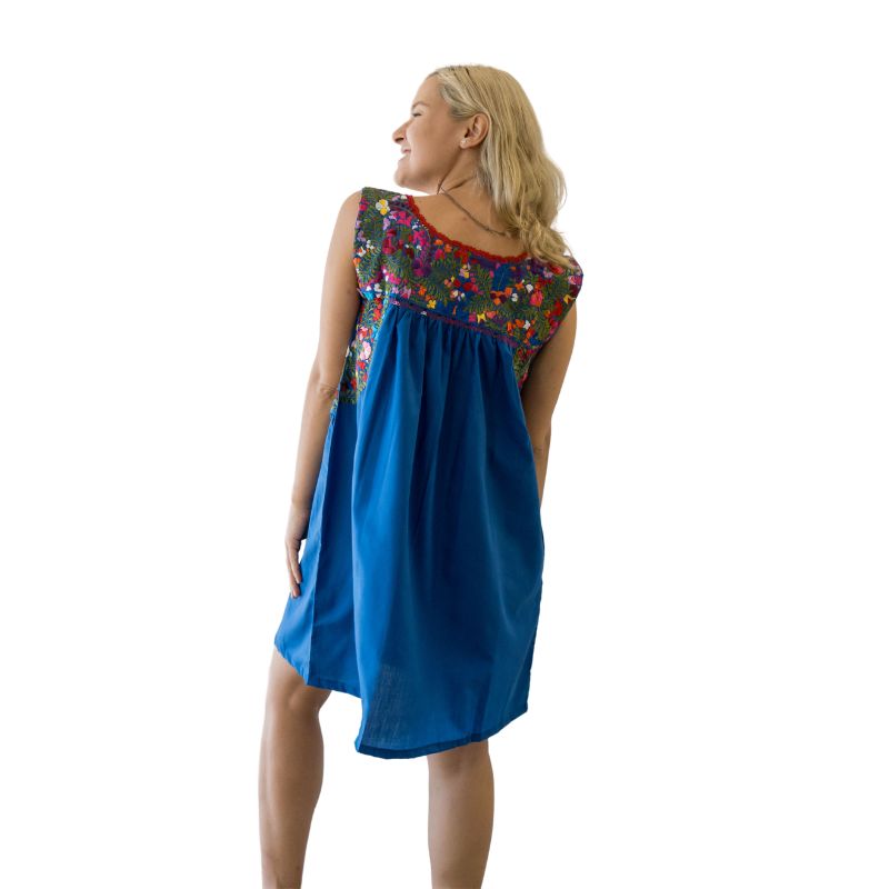 San Antonino Royal Blue Dress Multi Embroidery