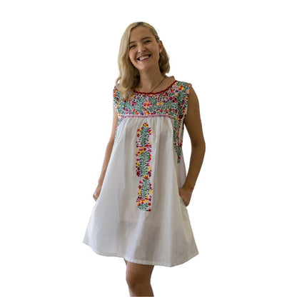 San Antonino White Dress Multi Embroidery