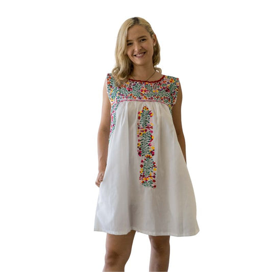 San Antonino White Dress Multi Embroidery