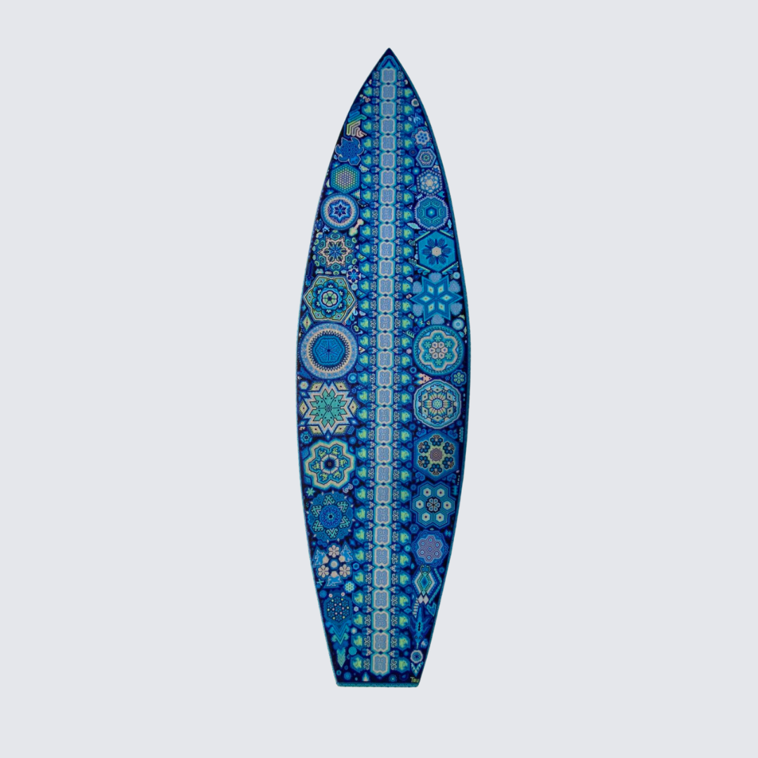 Beaded Huichol Surfboard Shades of Blue
