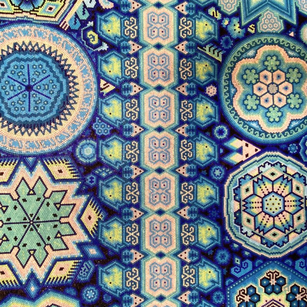 Beaded Huichol Surfboard Shades of Blue
