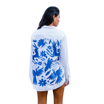 Hand Embroidered Otomi Shirt - Blue