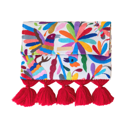 Multi Color Otomi Clutch With Red Tassels