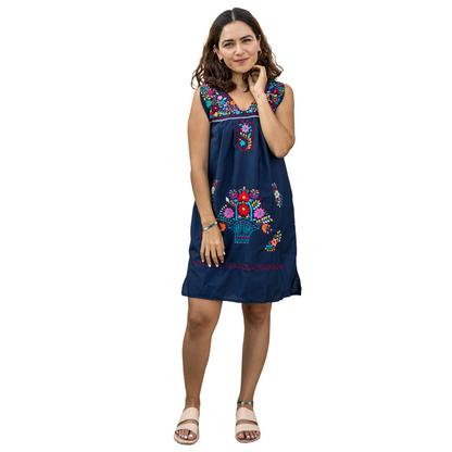 Chelow Dress Navy Blue Multicolor Embroidery