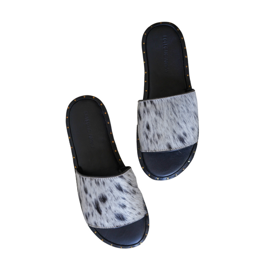 Luna Cowhide Black And White Sandals
