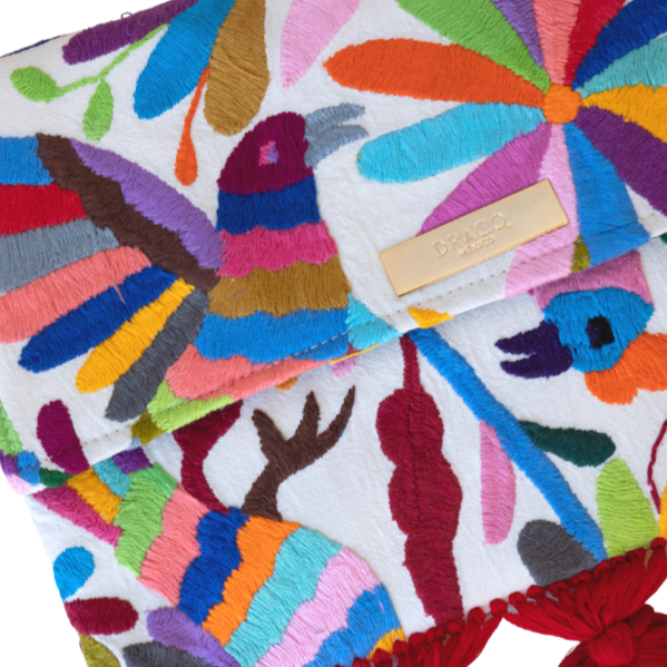 Multi Color Otomi Clutch With Red Tassels