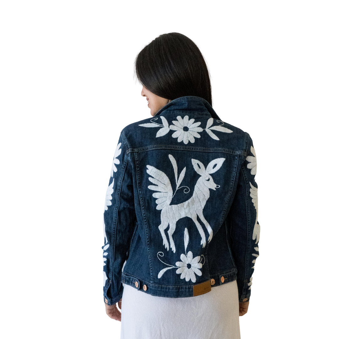 Mexican Embroidered Denim Jacket - Otomi