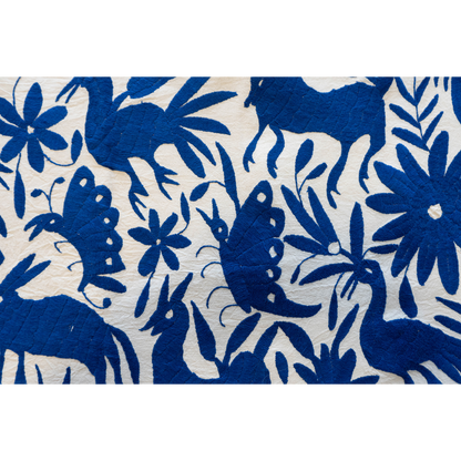 Otomi Mexican Embroidered Animal Stitched Pillow Cover, Blue Pheonix