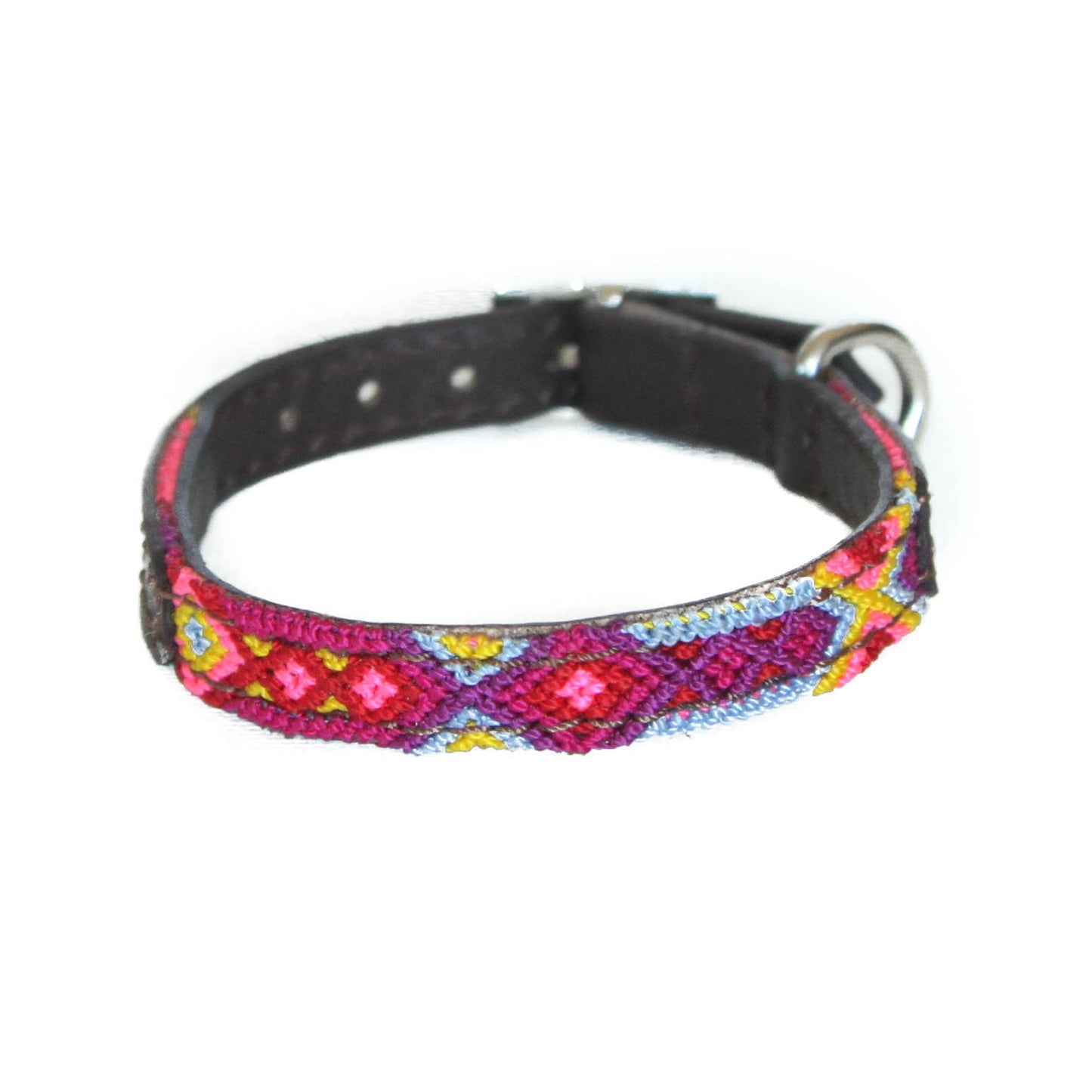 Coral - Embroidered Dog Collar With Leather