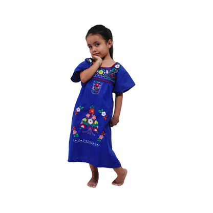 Embroidered Dress Kids Blue