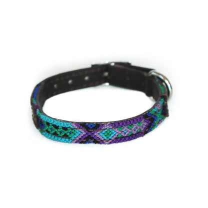 Sea Storm - Embroidered Dog Collar With Leather