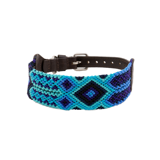 Blue Skies - Embroidered Dog Collar With Leather