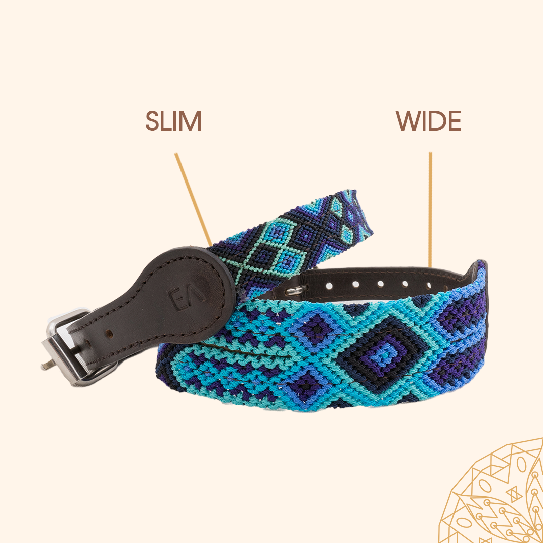 Blue Skies - Embroidered Dog Collar With Leather