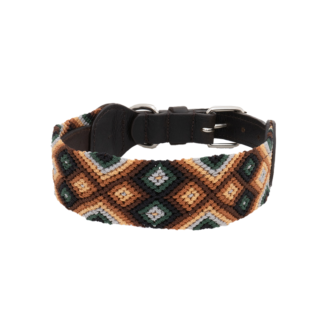 Moss - Embroidered Dog Collar With Leather